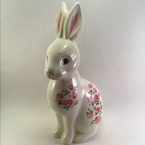 Large White Ceramic Bunny Rabbit Roses Spring